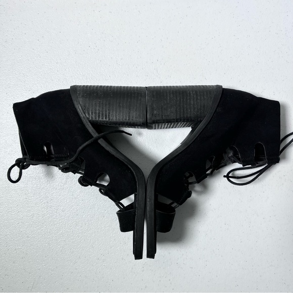 ASOS Black Faux Suede Lace Up Peep Toe Block Heels Size 6 - Picture 7 of 14